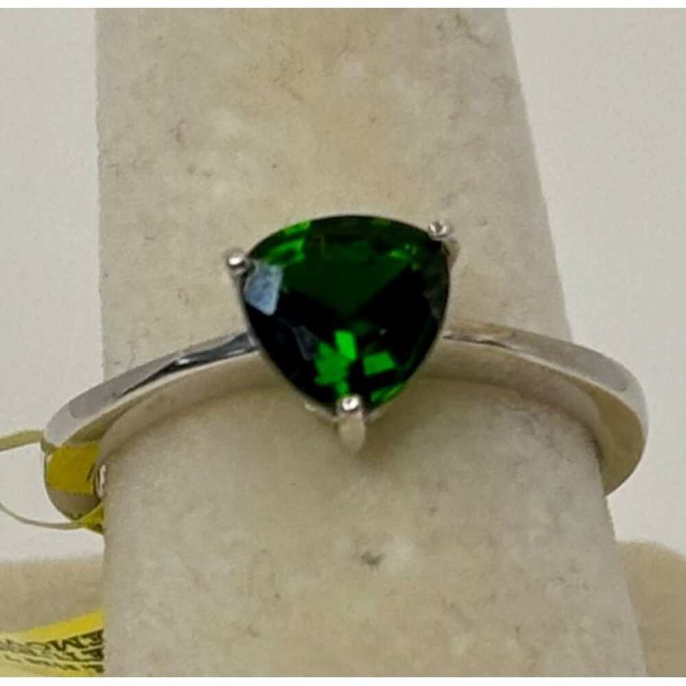 Womens Green Chrome Diopside Ring SZ 7 Trillion Cut Solitaire 925 Sterling Silve